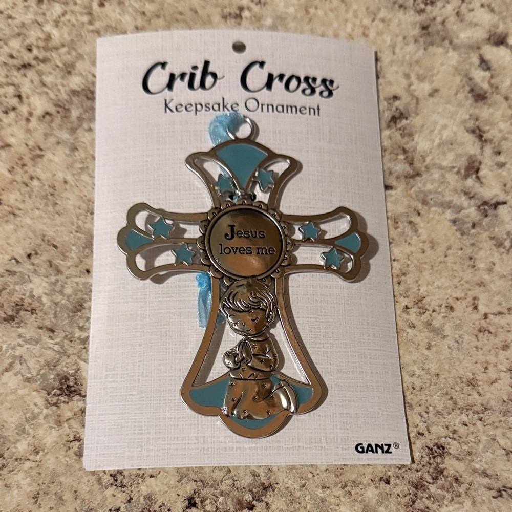 NWT NEW Ganz Silver and Blue Keepsake Crib Cross